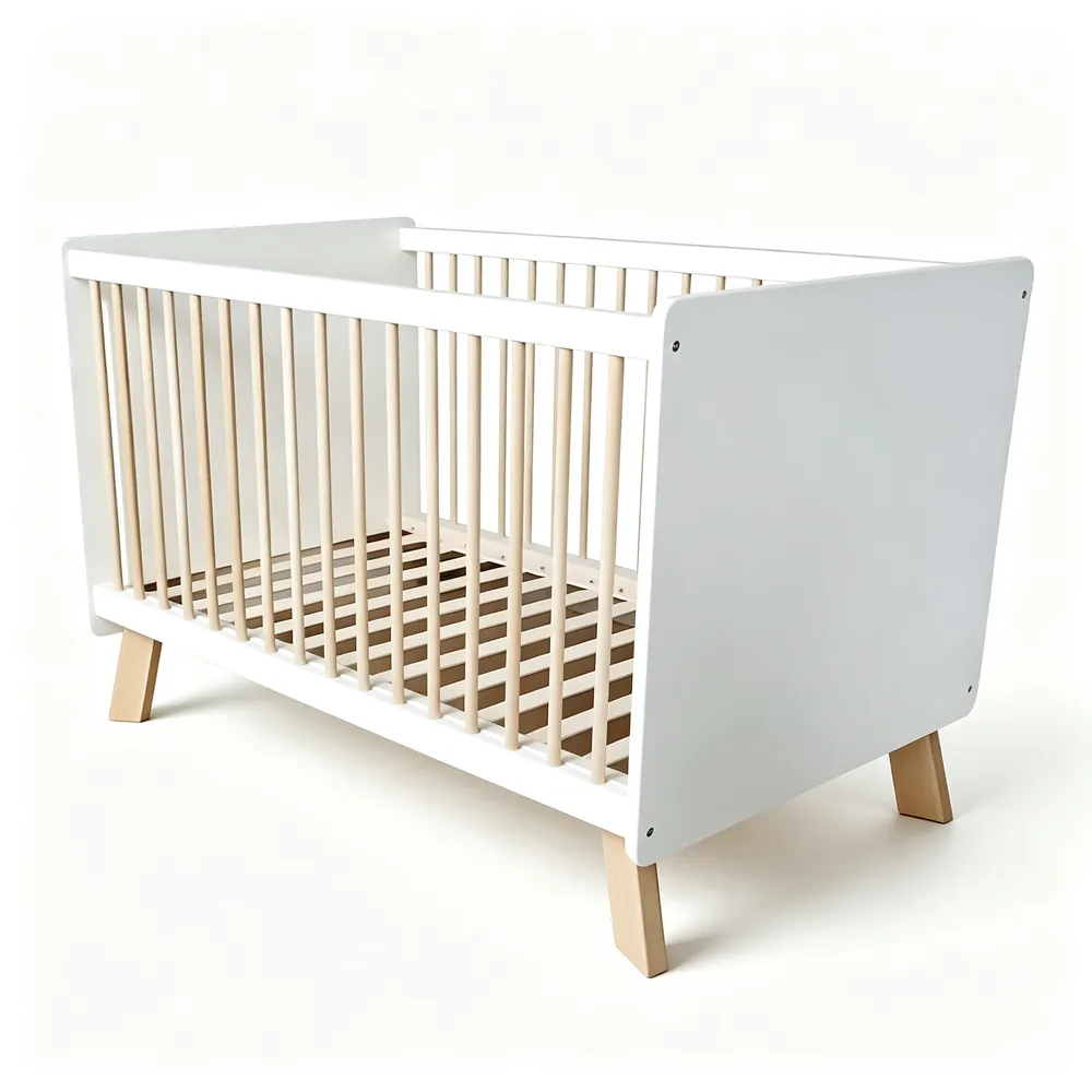 W25004 - Baby Cot W25004 baby cot — side view, solid pine frame