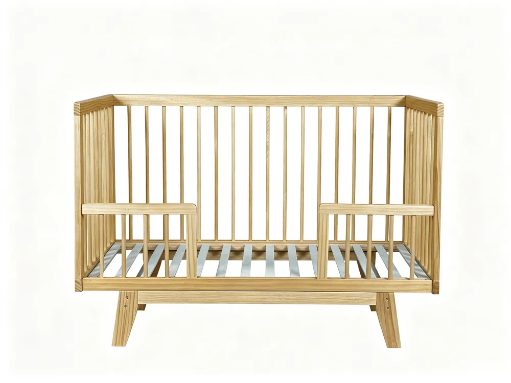 W25010 - Baby Cot W25010 3-in-1 convertible baby cot — side view, solid pine frame