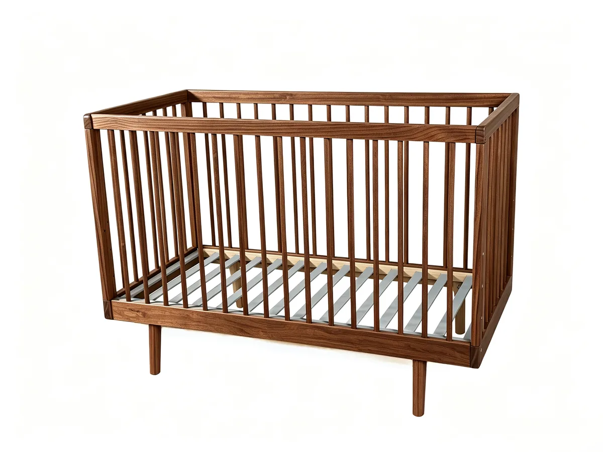 W25012 3-in-1 convertible baby cot — side view, solid pine frame