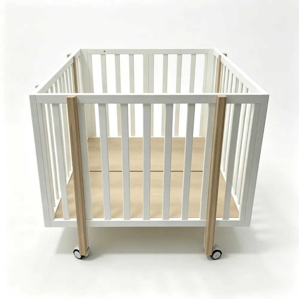 W25015 - Baby Cot W25015 baby cot — side view, solid pine frame