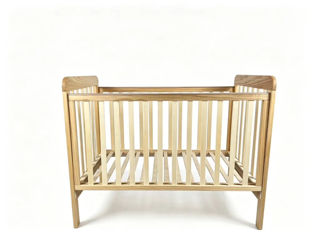W25035C baby cot — side view, solid pine frame